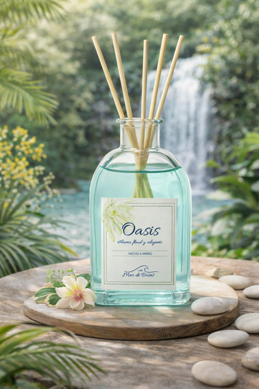 Ambientador mikado - OASIS (+5 varillas de ratán incluidas)
