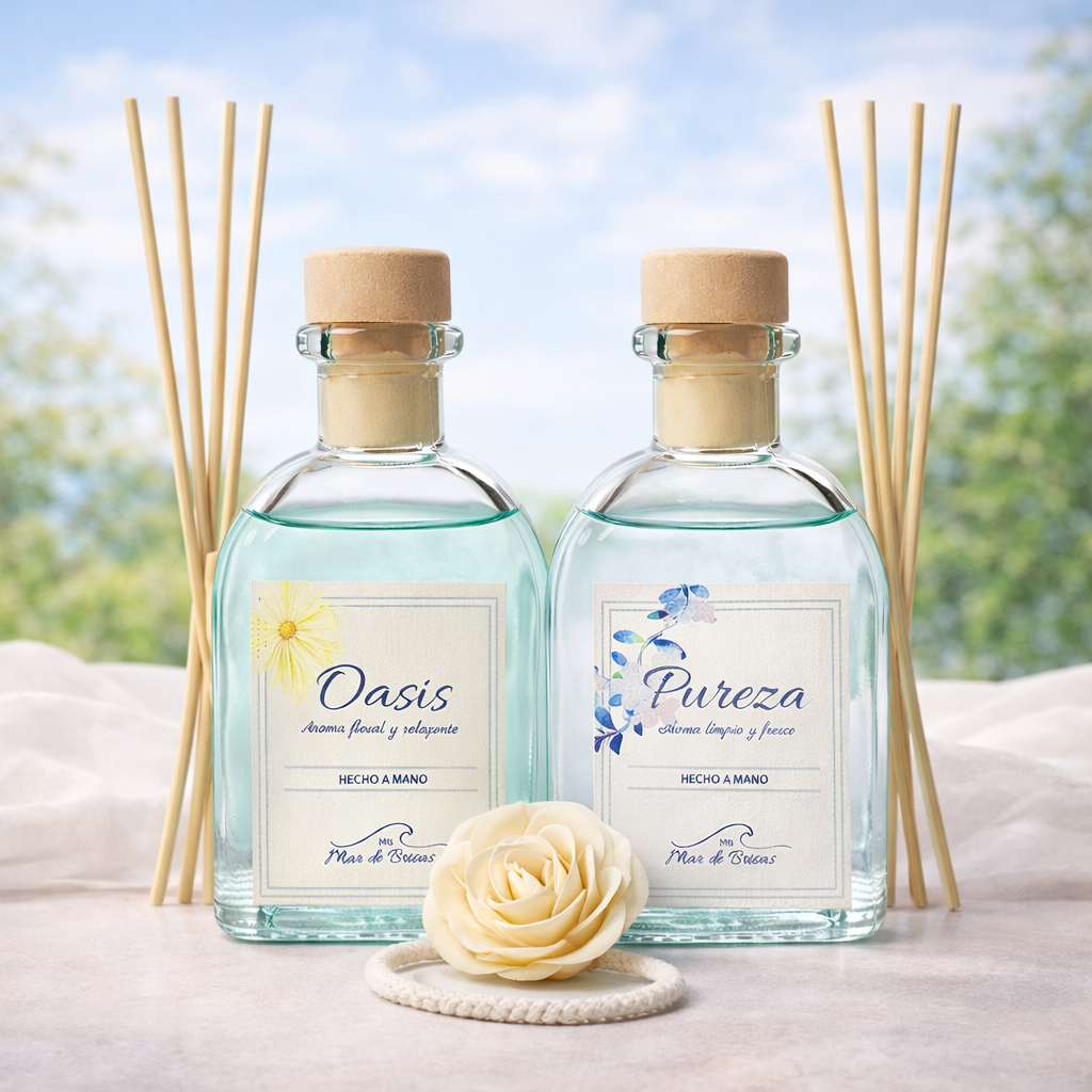 Pack Mikados ( 2 mikados + 10 varillas de ratán + Rosa absorvente)